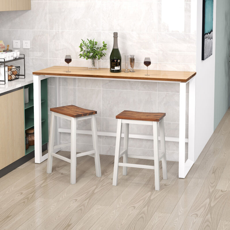 Set of 2 Saddle Bar Stools with Footrests 24.5-Inch Height for Kitchen Island