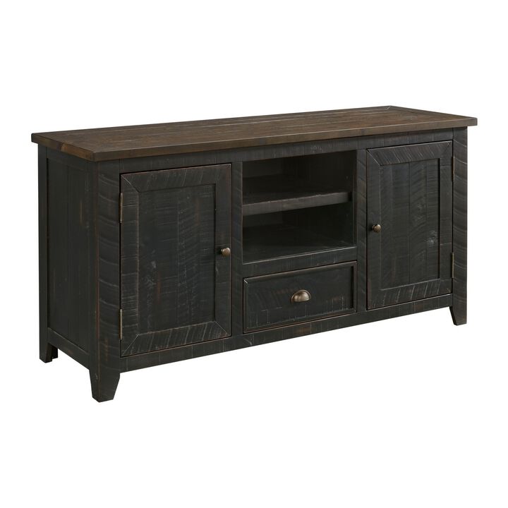TV Stand with 2 Cabinets and 2 Cubbies, Black and Brown-Benzara