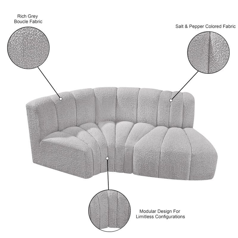 Meridian Furniture Arc Grey Boucle Fabric Modular Sofa