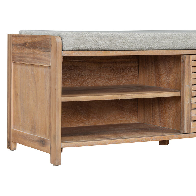 Merax Distressed Shutter Storage Bench with Acacia Veneer