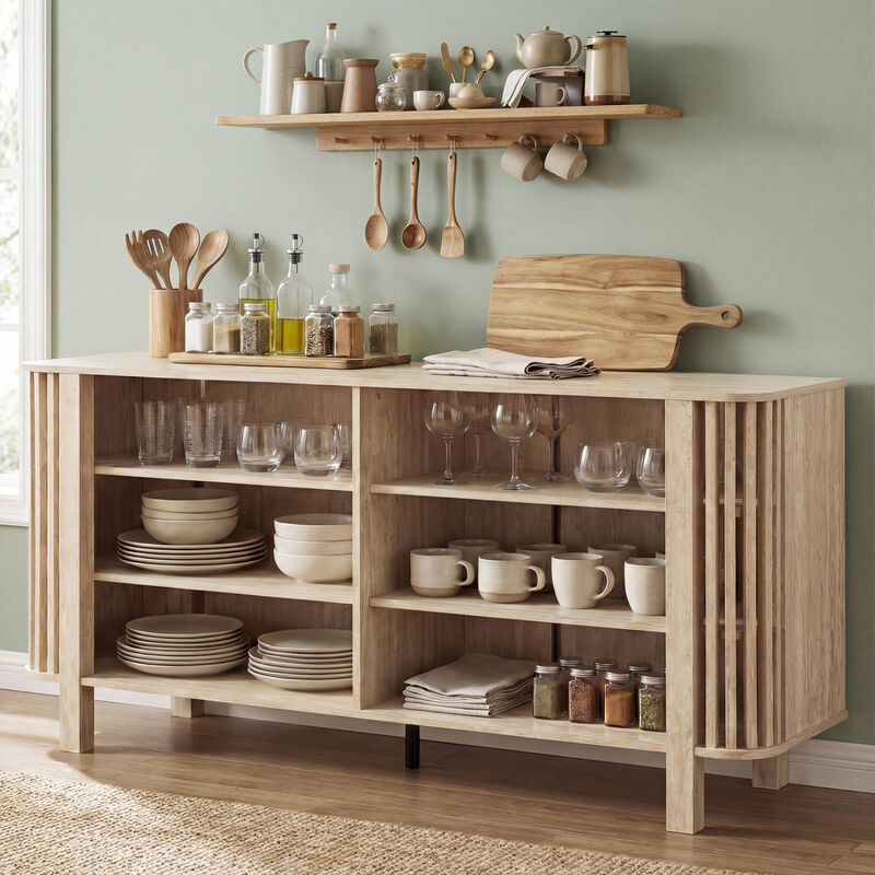 Wood TV Stand with Adjustable Storage Shelves for Home Entertainment image number 4
