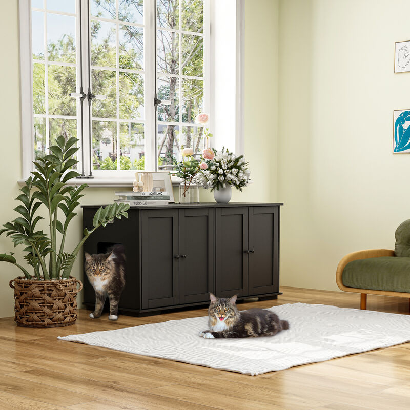 Cat Litter Box Enclosure for 2 Cats, Modern Hidden Litter Box Furniture, Indoor Cat Washroom Bench for Living Room Black