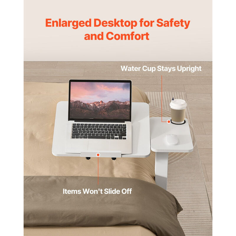 Portable Desk with Flip Top &ndash; Hidden 4-Wheel Rolling Laptop Table with Cup Holder image number 3