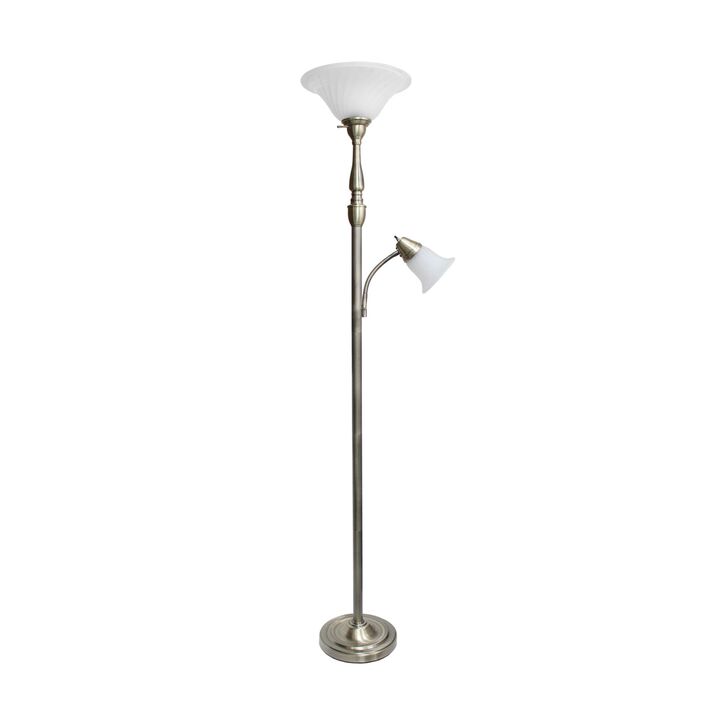 Elegant Designs Home Decorative 2 Light Mother Daughter Floor Lamp with White Marble Glass