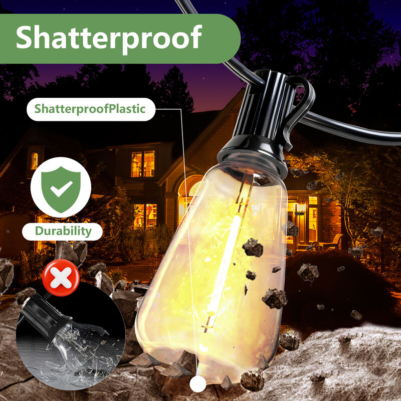 30-Light 100 ft. Outdoor Solar Powered Integrated LED Edison String Light image number 3