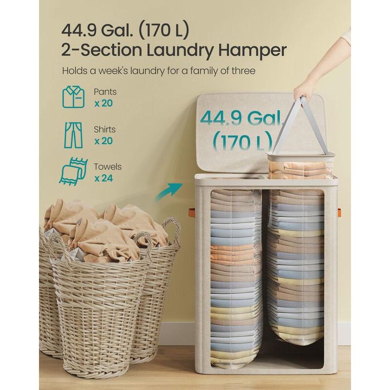 Portable Laundry Hamper with Lid, Handles and Cappuccino Beige Finish image number 4
