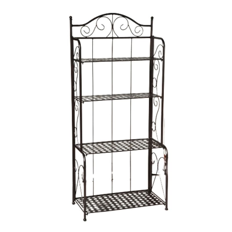 Hivvago Indoor / Outdoor Folding Iron 4-Shelf Bakers Rack in Bronze with Lattice Shelves