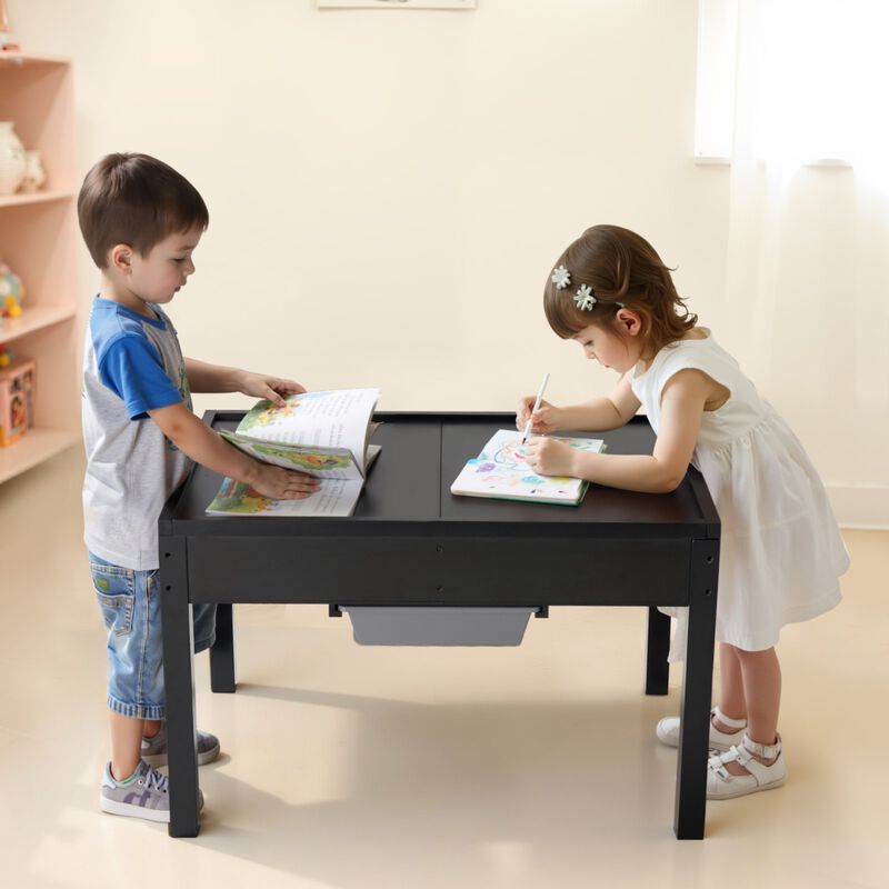 Kids Wooden Activity Table with Double Sided Building Block Top and Storage Bins image number 1