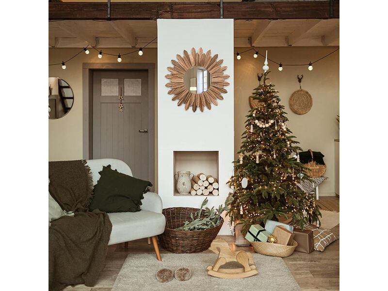 Honiway Mirror Wall Decor 21 inch Rustic Wood Boho Aesthetic Mirror.