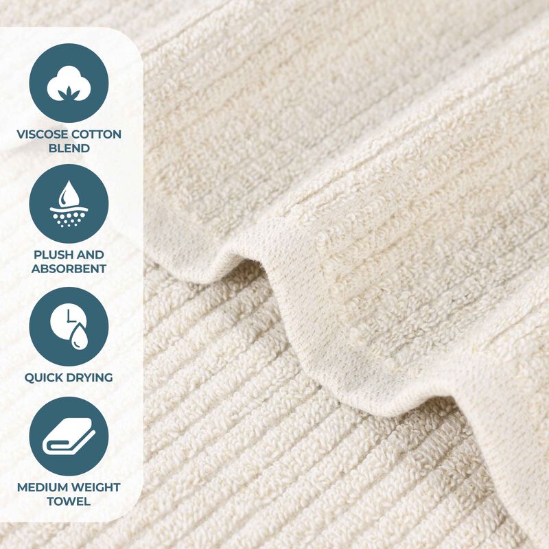 2-Piece Ribbed Bath Towel Set, Medium Weight Cotton Blend for Bathroom image number 4