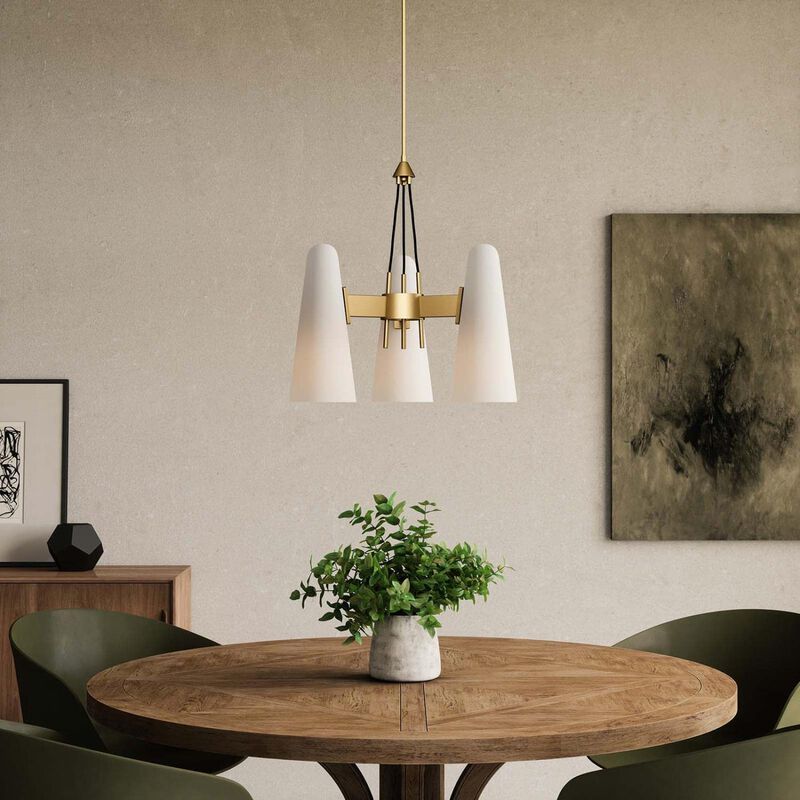 Modway Beacon 3-Light Pendant Light in Opal Satin Brass, Brown, 20.5 x 20.5 x 73 image number 2