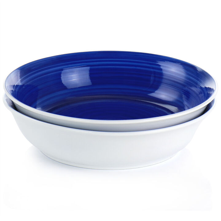Gibson Home Crenshaw 8.75 Inch 2 Piece Stoneware Pasta Bowl Set in Blue and White