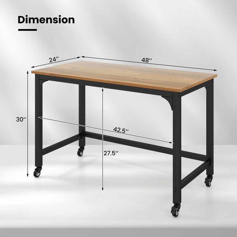 48" Rolling Computer Desk with Heavy-duty Metal Frame for Home and Office
