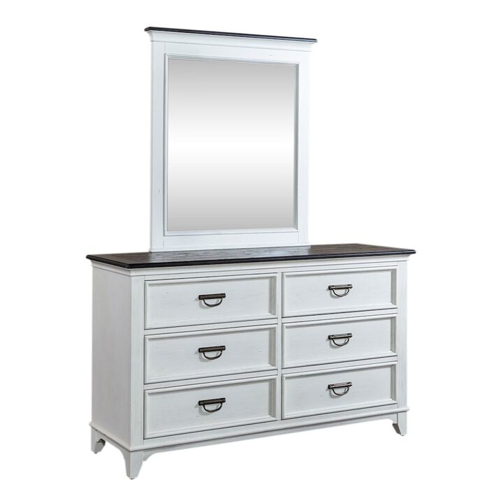 Liberty Furniture Dresser & Mirror in Poplar & Rubberwood Solids w/ Cathedral White Oak Tops