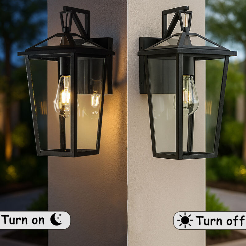 H15" 1 Light Modern Matte Black Outdoor Wall Lantern with Clear Tempered Glass Open Bottom Design Exterior Light Fixture for Entryway, Garage, Patio (Bulb Not Included) image number 5