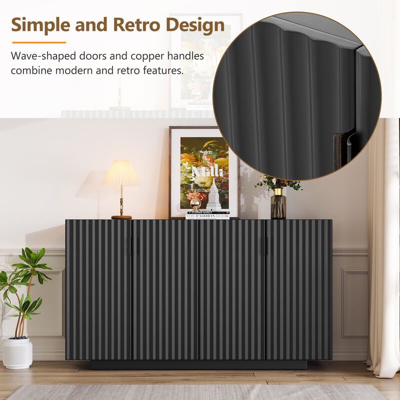 Clihome Buffet Cabinet with Storage, Sideboard Cabinet with Ample Storage Space,4 Fluted Doors Credenza Storage Cabinet with Adjustable Shelves for Dining Room and Living Room (BLACK)