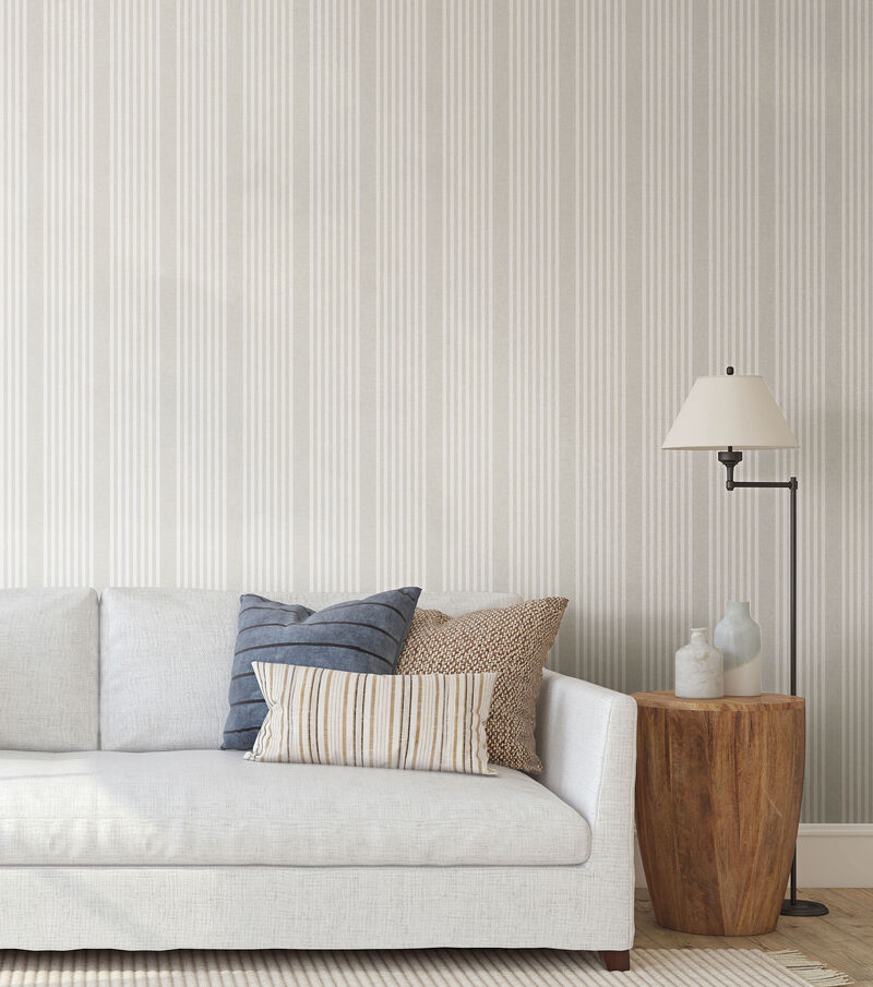 French Linen Stripe Off White Peel & Stick Wallpaper image number 2
