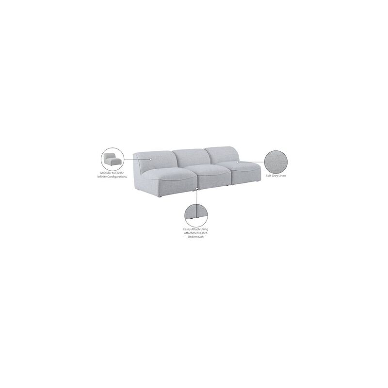 Meridian Furniture Miramar Grey Durable Linen Textured Modular Sofa
