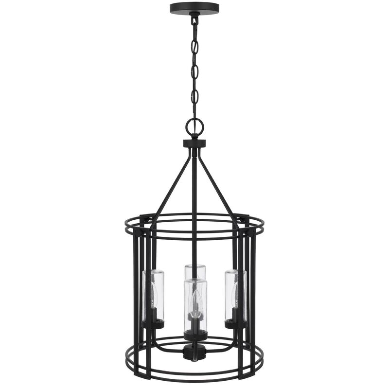 4-Light Chandelier with Clear Glass Shades, 26 Inch Black Round Cage image number 3