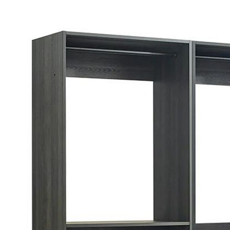 Dee Modular Closet System, 5 Floating Shelves, 2 Drawers, Black Wood - Benzara