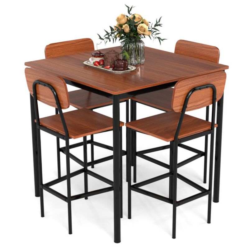 Hivvago 5 Pieces Industrial Dining Table Set with Counter Height Table and 4 Bar Stools