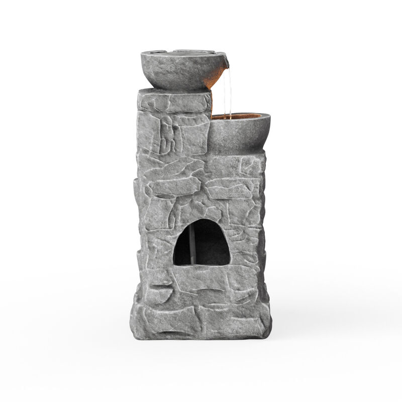Cascading Bowls & Stacked Stones LED Outdoor Water Fountain image number 9
