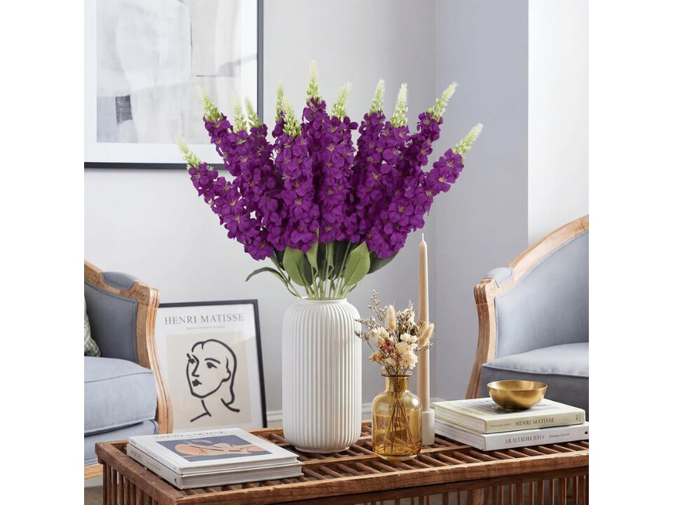 Fuchsia Artificial Delphinium Flower Stems Garden Porch Decor