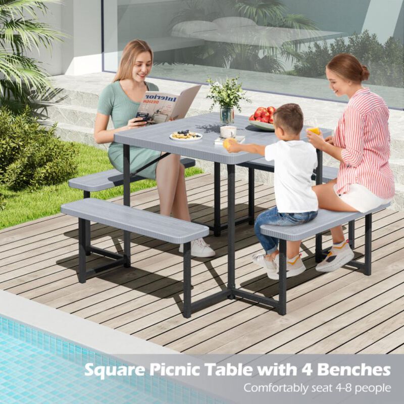 Hivvago Outdoor Square Picnic Table Bench Set for 4-8 People with Umbrella Hole