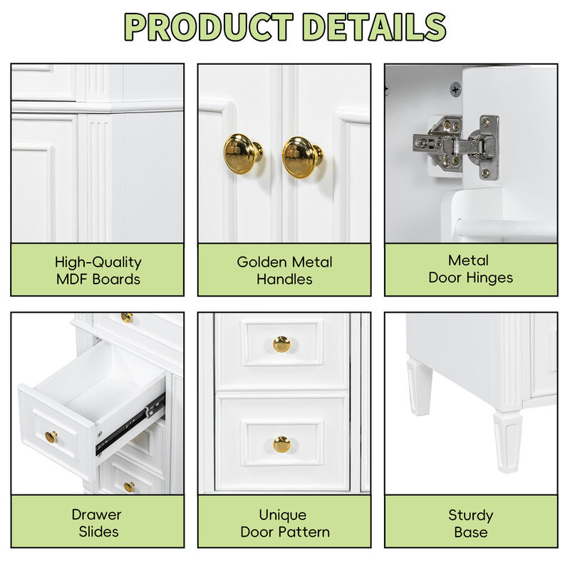 Merax Freestanding Bathroom Storage Vanity with Gold-Tone Handles, 2 Drawers & Cabinet image number 6