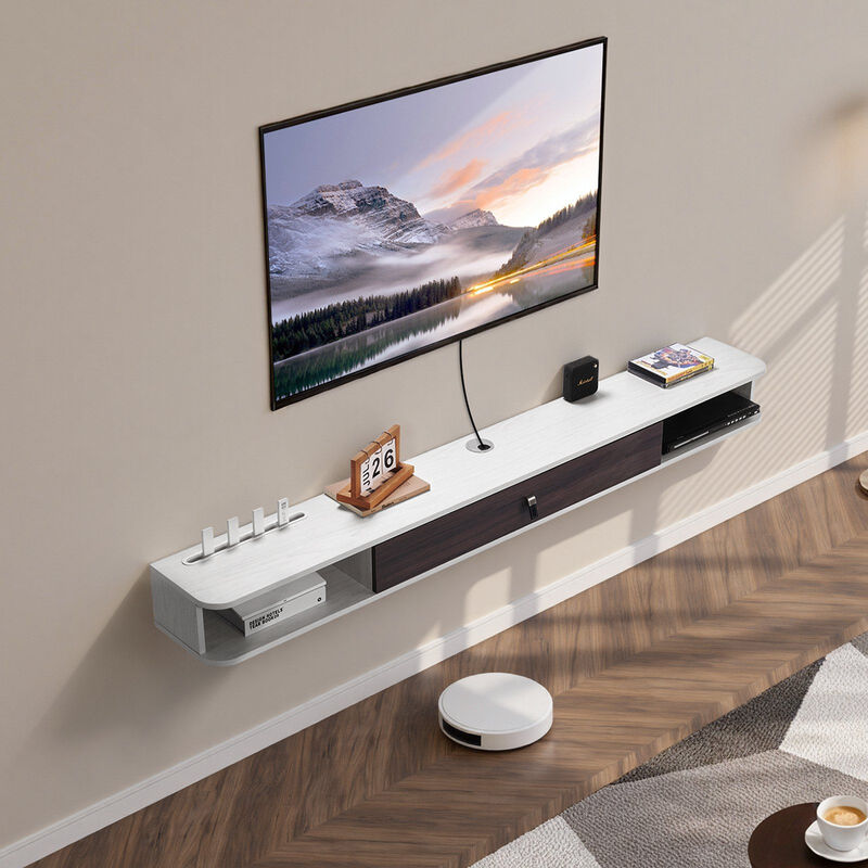 Floating TV Stand with Storage Cabinet, Wall Mounted Entertainment Center with Cable Management-White image number 1