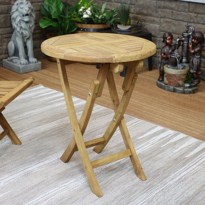 Sunnydaze Solid Teak Wood Folding Round Patio Dining Table