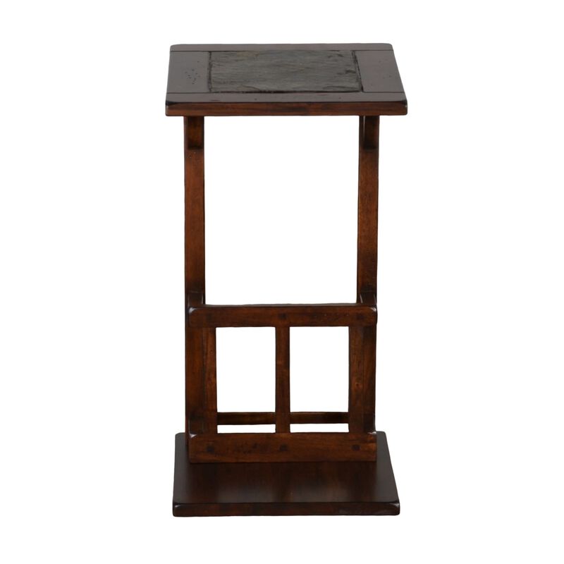 Jenne Sofa Side Table with Magazine Rack, 13 Inch Top, Dark Brown Wood