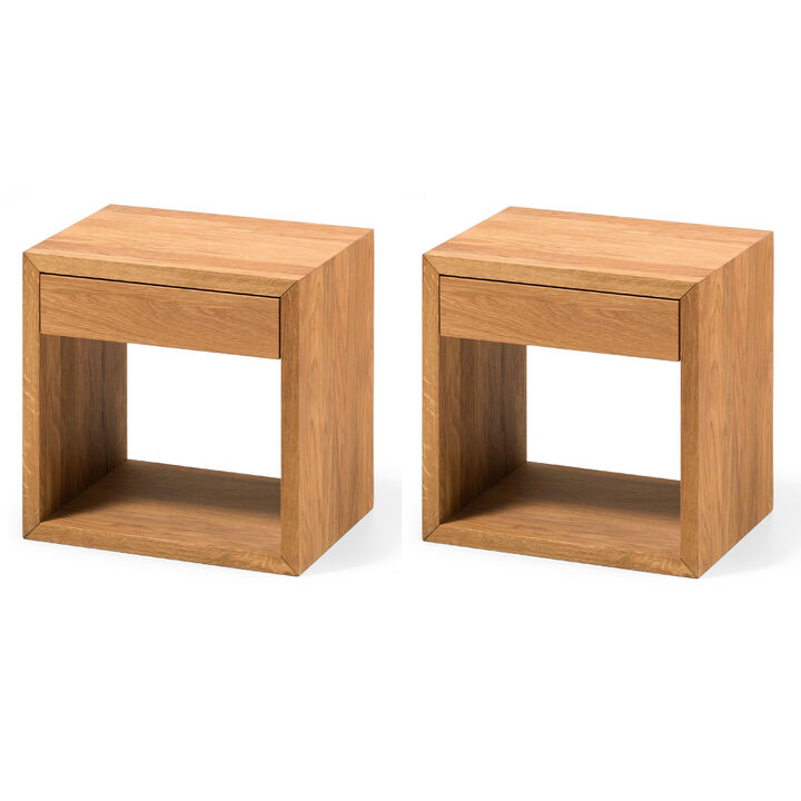 Solid Oak Hardwood Floating Nightstands Set of 2 with Drawers - Handcrafted Wooden Bedside Tables