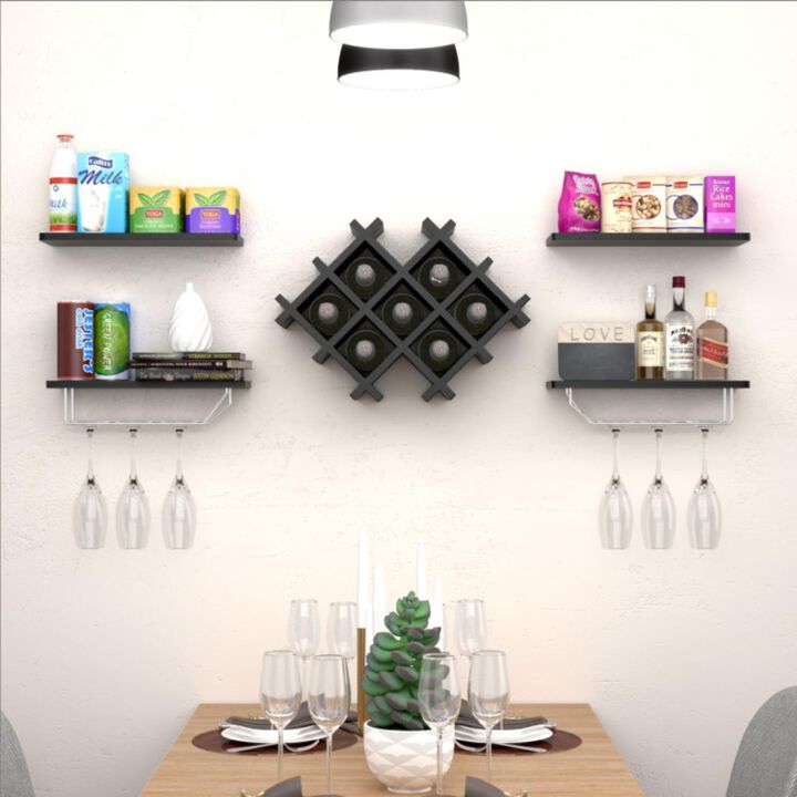 Hivvago Set of 5 Wall Mount Wine Rack Set with Storage Shelves