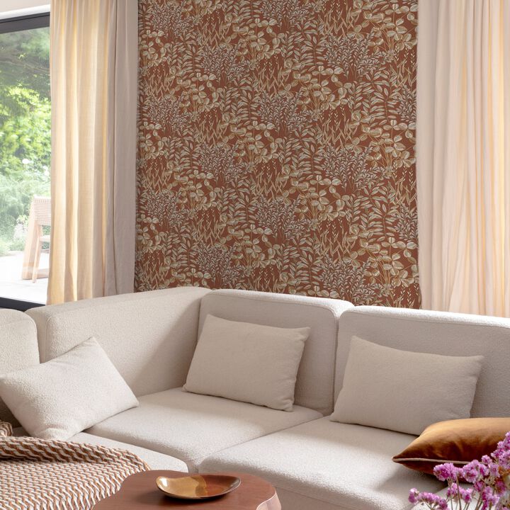 Inia Branched Leaves All-over Red Wallpaper INA78902