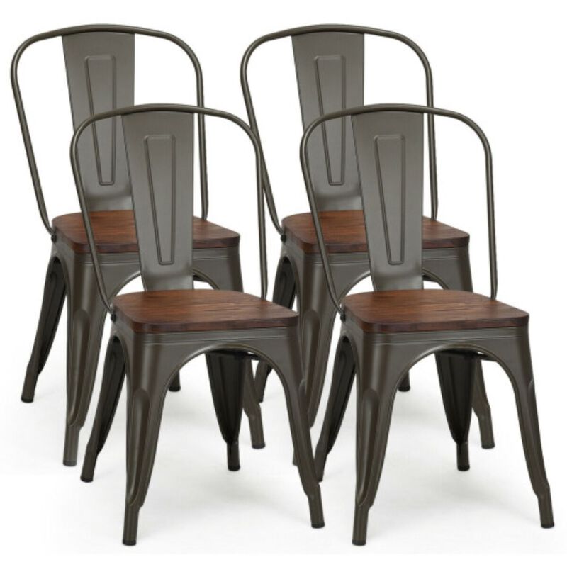 18 Inch Height Set of 4 Stackable Style Metal Wood Dining Chair image number 1