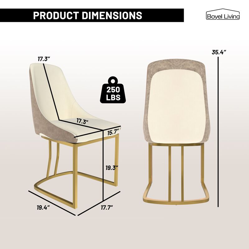 Fabric +PU Modern Dining Side Chair with Metal Legs and Swivel Leveling Feet (Set of 2) for Study, Dining Room, Bedroom, Living Room, Office Area