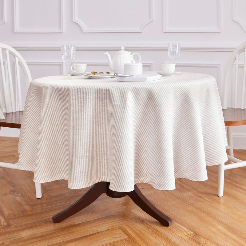 Solino Home Narrow Stripe 100% Linen Round Tablecloth &ndash; Handcrafted, Machine Washable, Perfect for Holiday and Everyday Dining