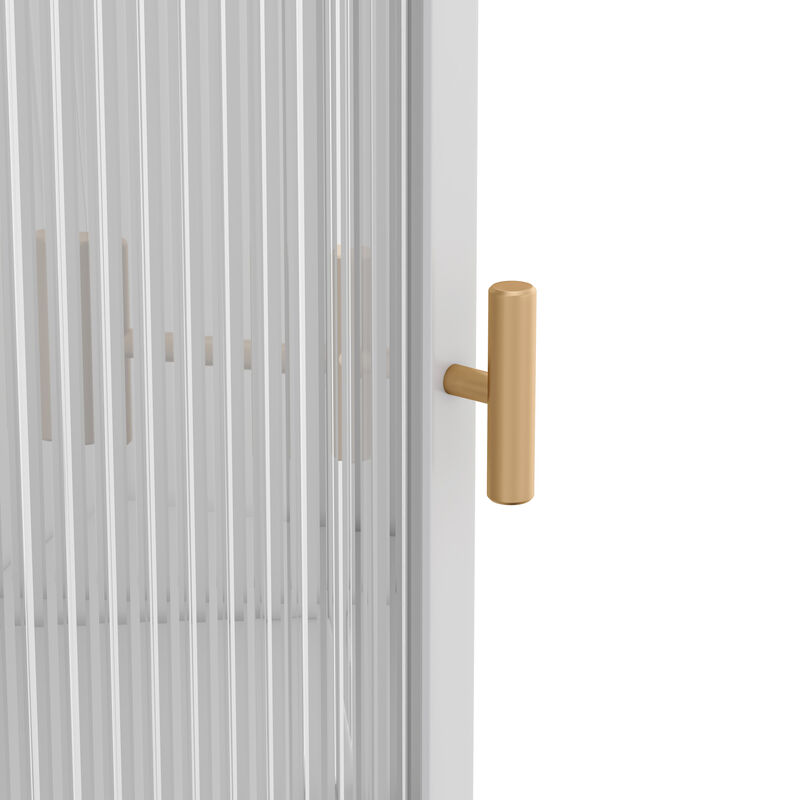 Floor Coner Cabinet with Tempered Glass Doors and Storage Shelves for Bathroom, Living Room and Bedroom