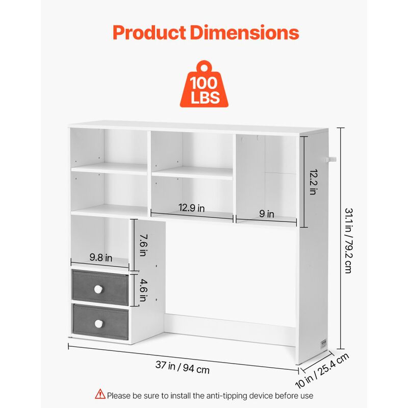 3-Tier Desktop Bookshelf Organizer with Fabric Drawers for Office Home image number 2