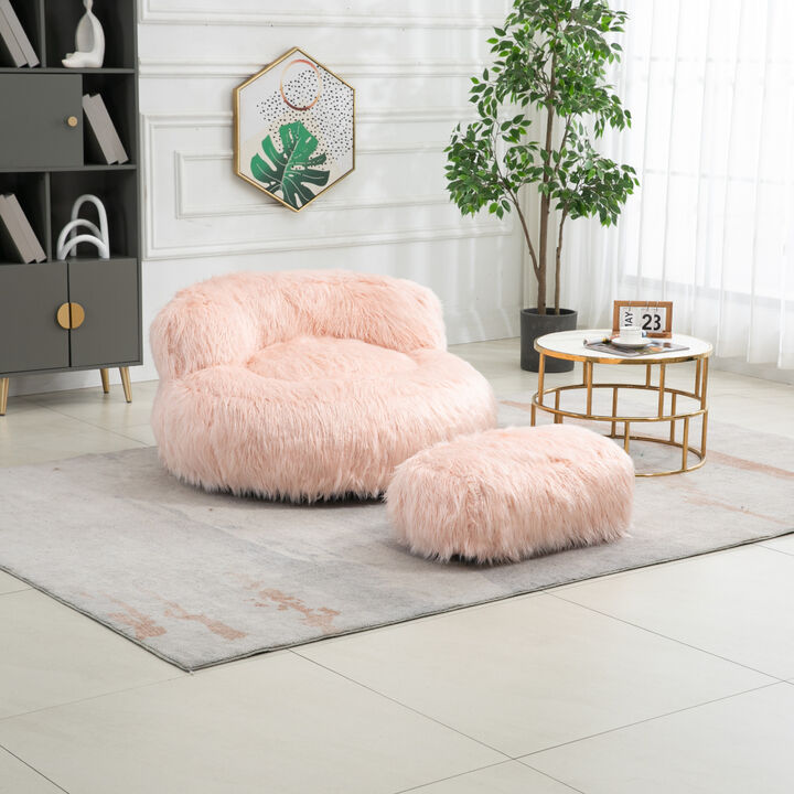 Bean Bag Chair Faux fur Lazy Sofa /Footstool Durable Comfort Lounger High Back Bean Bag Chair Couch for Adults and Kids, Indoor