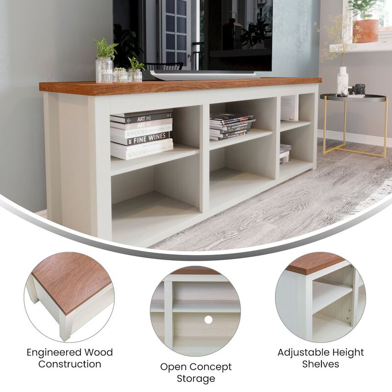 Flash Furniture 65" Open Media Console Cabinet for up to 80" TV's, Walnut Top/White Frame image number 8