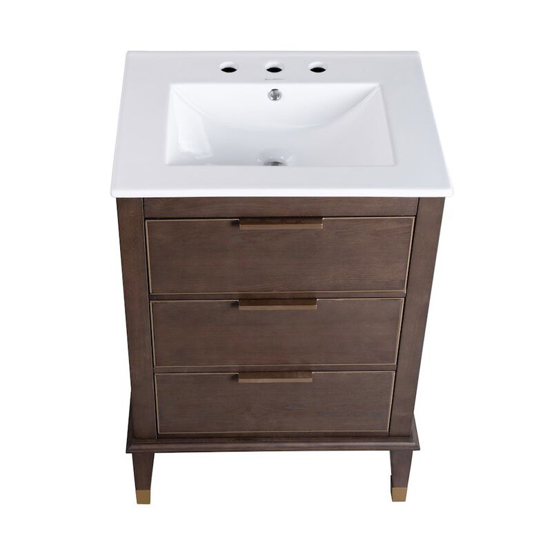 Hugo 24 in. Brown Oak Bathroom Vanity With White, 3-Hole Ceramic Sink Top image number 3