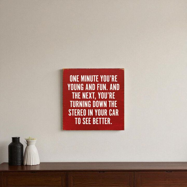 Funny Aging Quote Wood Sign One Minute You're Young and Fun Rustic Home Wall Decor