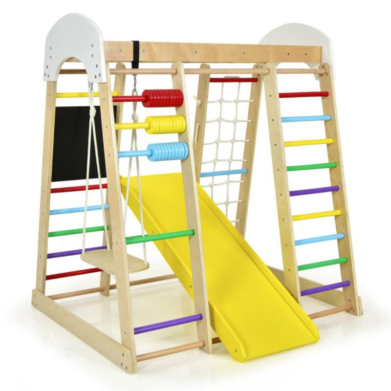 Hivvago Indoor Playground Climbing Gym Wooden 8-in-1 Climber Playset for Children