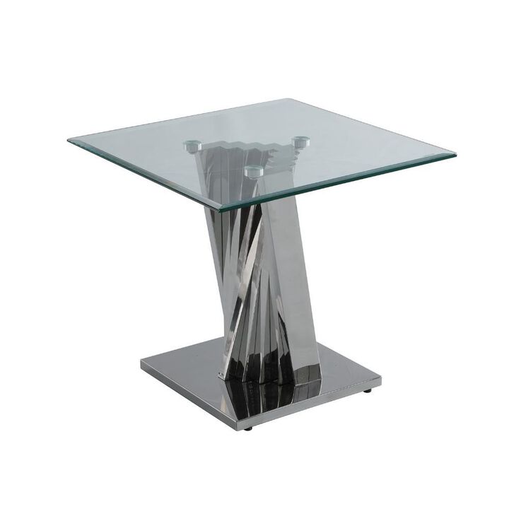 Glass End Table with Stainless Steel Base