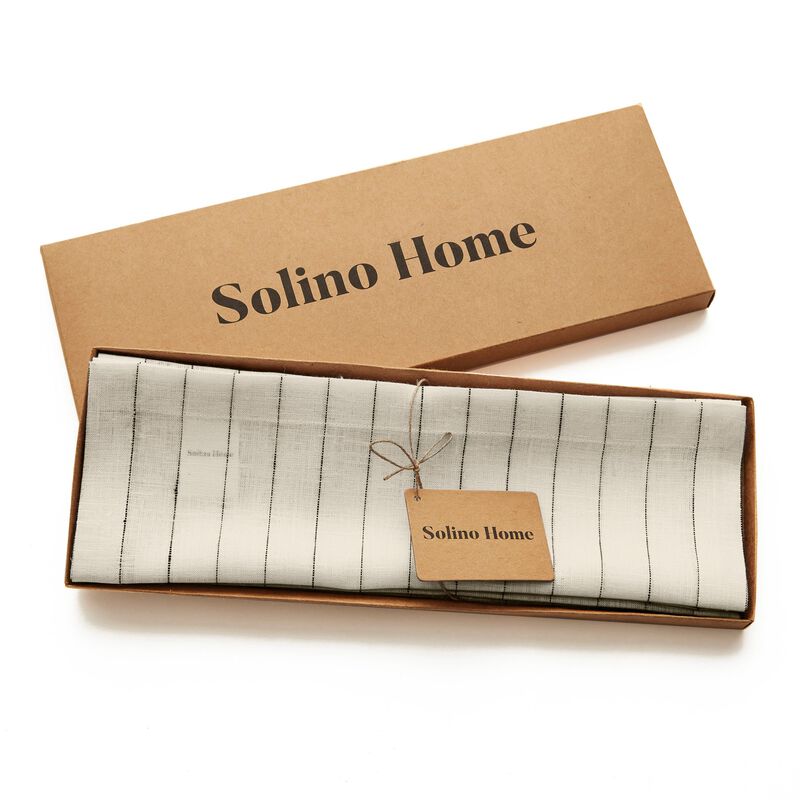 Solino Home Pinstripe 100% Linen Placemats &ndash; Set of 4, 14 x 19 in, Machine Washable, Holiday and Everyday Dining