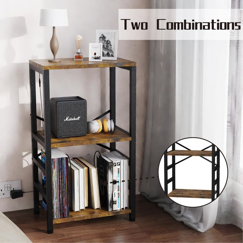 YAKANJ End Table with LED Light,Record Player Stand with Albums Storage,Vinyl Records Storage,Turntable Stand Side Table for Mus