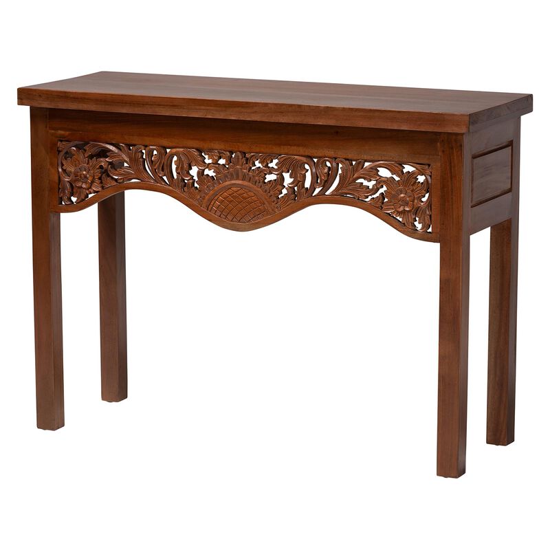 bali & pari Alannis Mahogany Wood Console Table - Accent Table with Carved Floral Apron for Entryway, Living Room, or Hallway image number 0