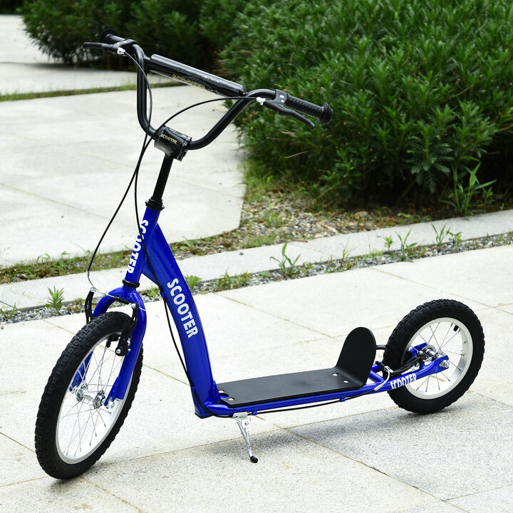 BreeBe Youth Scooter Kick Scooter with Adjustable Handlebar 16" Front and 12" Rear Dual Brakes Inflatable Wheels